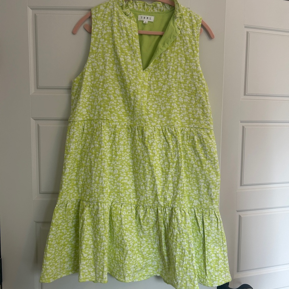 THML Lime Sherbert Green Floral Sleeveless Dress Size Large